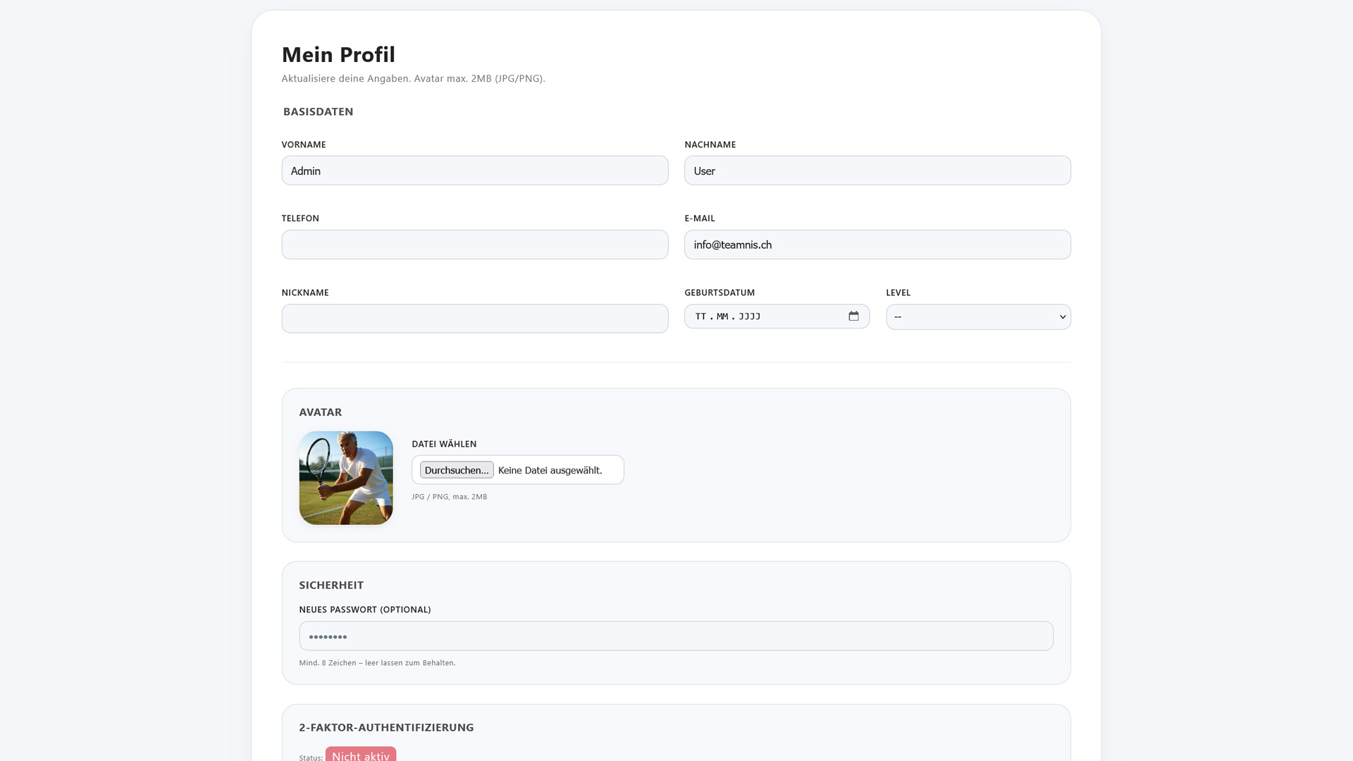 Mitgliederprofil – Light Ansicht